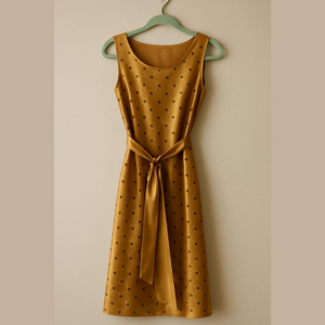 Due’ per Due’ Silk Elegant Carmel sleeveless Polka Dot Dress size 8